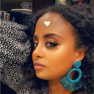 Teal, fringe beaded earrings